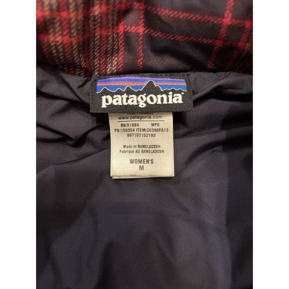 Patagonia Puffer Vest Women's Sz M Goosedown Hooded Red Navy‎ Plaid *Read* - Picture 4 of 14